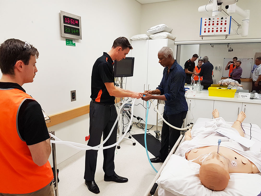 Demonstrating the prototype at John Hunter Hospital in Newcastle, NSW. (Image: Ampcontrol)